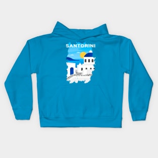 Santorini, Greece - retro travel poster Kids Hoodie